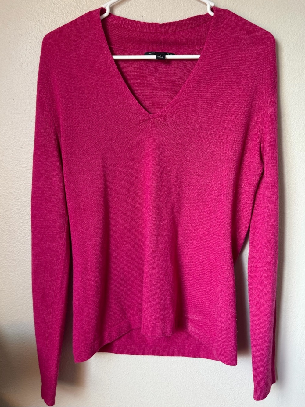 Banana Republic Wool Cashmere Angora Blend Pink Magenta V Neck Sweater Knit M